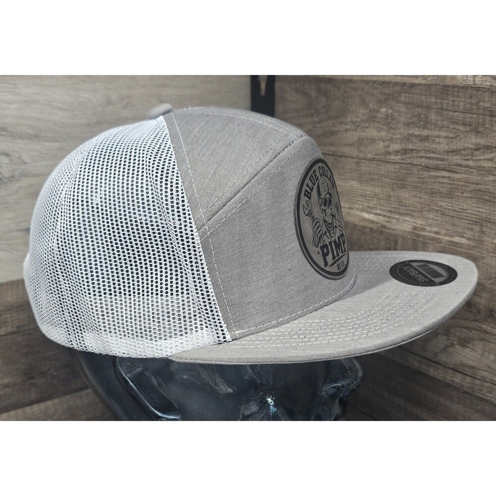 Blue Collar PIMP 5-Panel Trucker Hat Snapback Hat Cap Light Gray / White - Picture 6 of 6